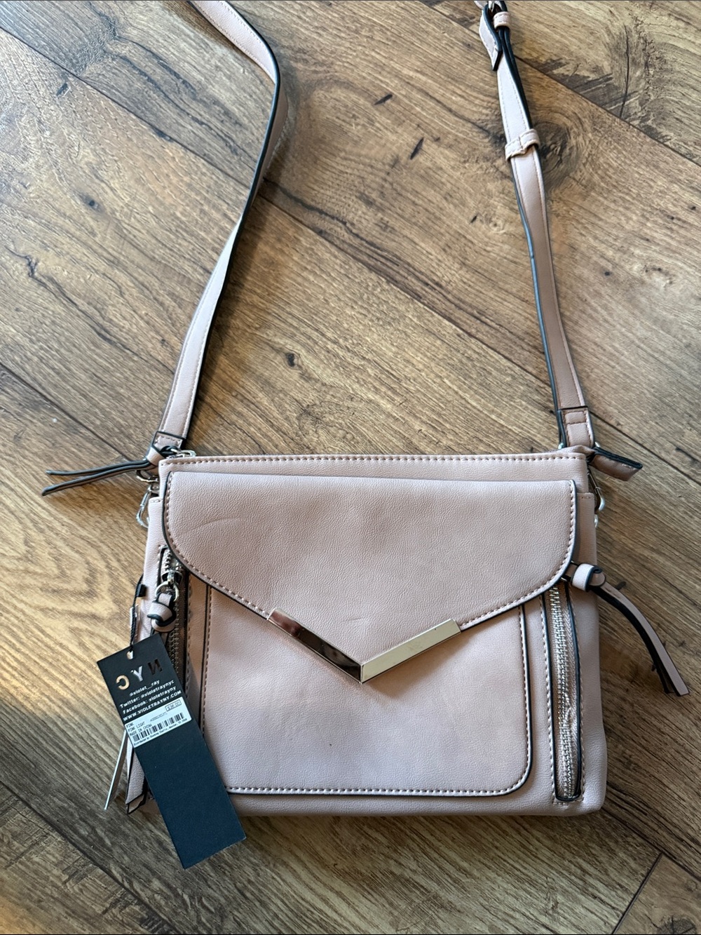 NYC Blush Pink Crossbody Bag with Gold Accent